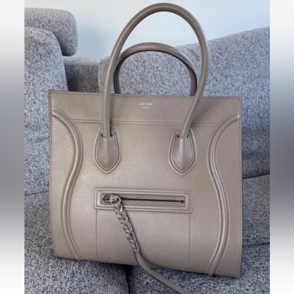 Céline Mini Luggage Tote Taupe Grained Calfskin Leather Handbag Authentic